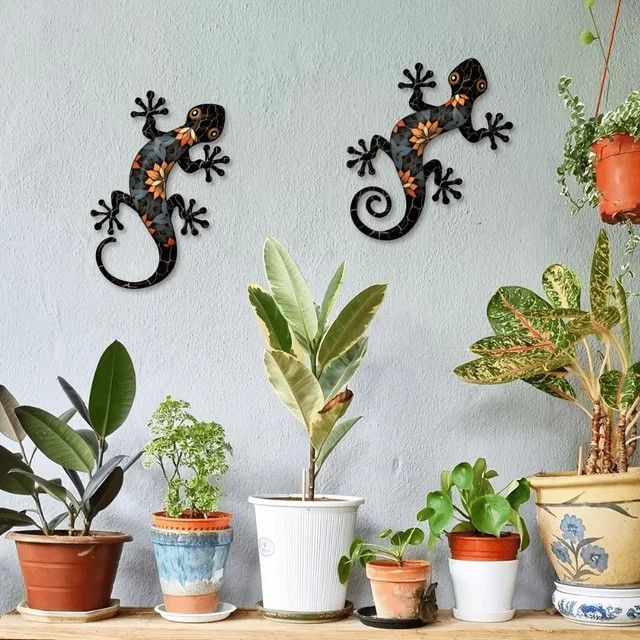 CIFBUY Gecko-Wandornamente aus Metall im 2er-Set für die Innen- und Außendekoration von Garten, Terrasse und Zaun - Bild 1