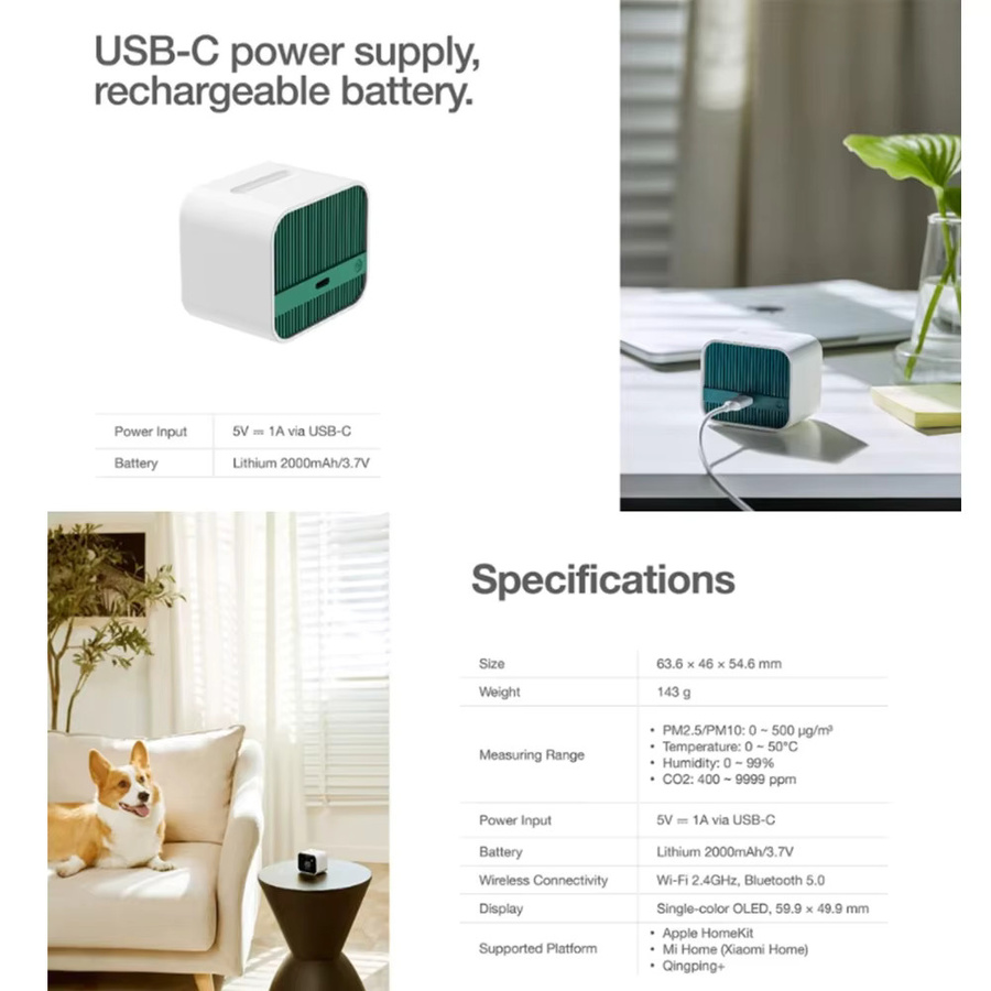 Qingping Luft Detektor Lite White CO2 PM2,5 PM10 Temperatur Feuchtigkeit Monitor mit Touchscreen und Mihome App sowie Apple HomeKit Unterstützung - Bild 5