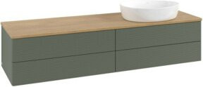 V&B Waschtischunterschrank Antao mit Frontstruktur in Eiche Honig und Grün lackiert, B: 160 cm, T: 50 cm - Bild 1