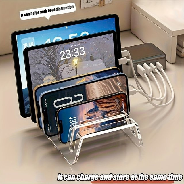 Multi-Geräte-Tablet-Halterung und Ladestation aus Acryl in Transparent, 6/8-Fächer Aufbewahrungsbox für Desktop-Handys und elektronische Geräte - Bild 1