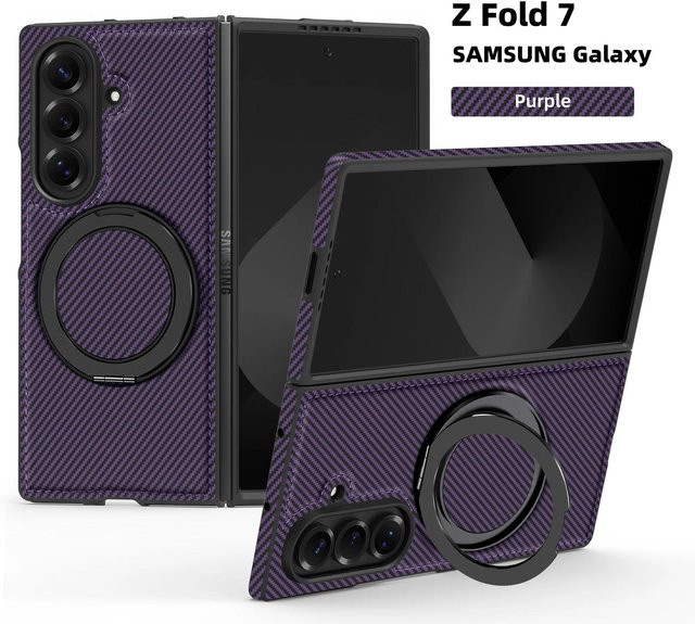 Magnetische Kevlar Kohlefaser Schutzhülle für Samsung Galaxy Z Fold 7 6 5 4 3 mit 360 Grad drehbarem Ständer und MagSafe Unterstützung in Purple - Bild 1