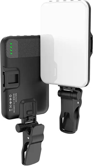 Wiederaufladbare LED-Clip-Videoleuchte in Schwarz mit 3 Lichtmodi und 2200 mAh Akku für Selfie und Videokonferenzen - Bild 1