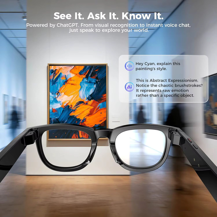 GUHUAVMI Smart AI-Brille mit 8MP HD-Kamera, WLAN, Übersetzungsfunktion und Anruffunktion, wasserfeste Sonnenbrille für Herren in Schwarz, iOS-kompatibel - Bild 2