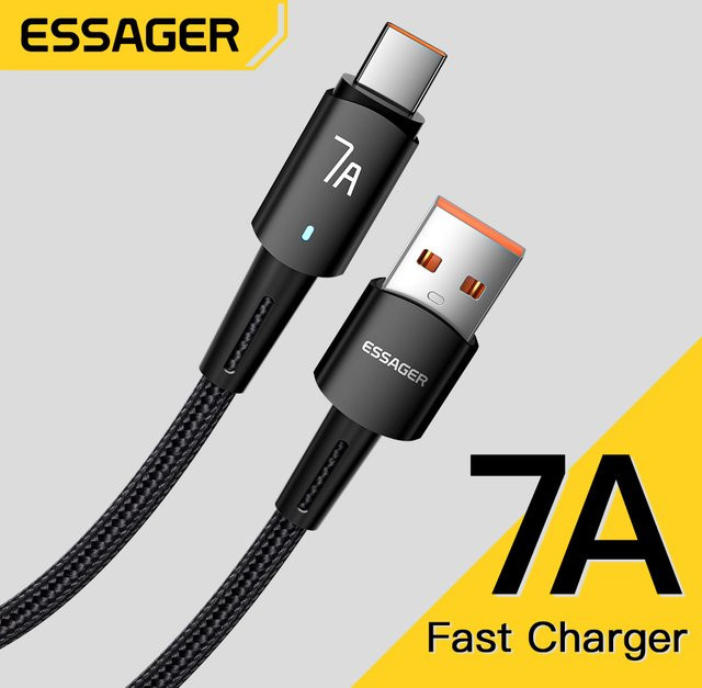 Essager 7A USB Typ C Schnellladekabel 100W Datenkabel in Schwarz - Bild 1
