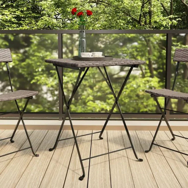 Klappbarer Bistrotisch aus Polyrattan und Metall in Grau von vidaxl, B/T/H: 55 x 54 x 71 cm - Bild 1