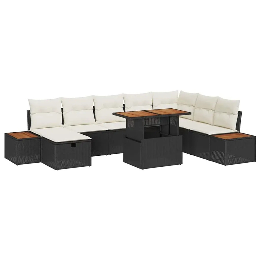 vidaXL Garten-Sofa-Set 9-teilig aus Polyrattan in Schwarz und Beige mit Polsterung und Kissen für Terrasse und Garten - Bild 2