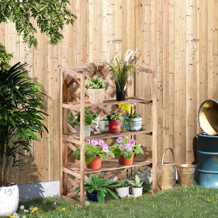 Outsunny Blumenständer aus Tannenholz in Natur, 3-Etagen Pflanzregal für Garten, Balkon und Terrasse, B/T/H: 38 x 38 x 120 cm - Bild 3