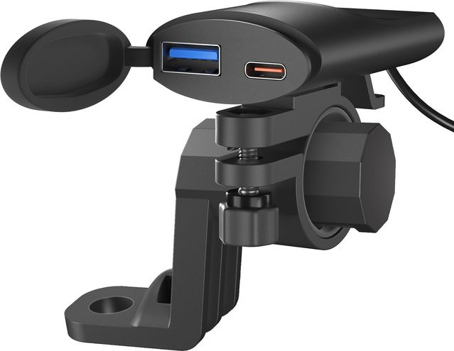 Wasserdichtes USB Motorrad Ladegerät mit Typ-C Buchse und Lenker Montagehalterung für 12V/24V in Schwarz - Bild 1