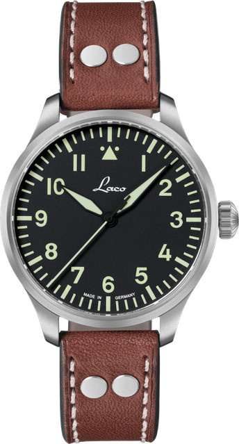 Fliegeruhr BASIS Augsburg 39, Automatik, Edelstahl, 39 mm, Leder, Schwarz - Bild 1