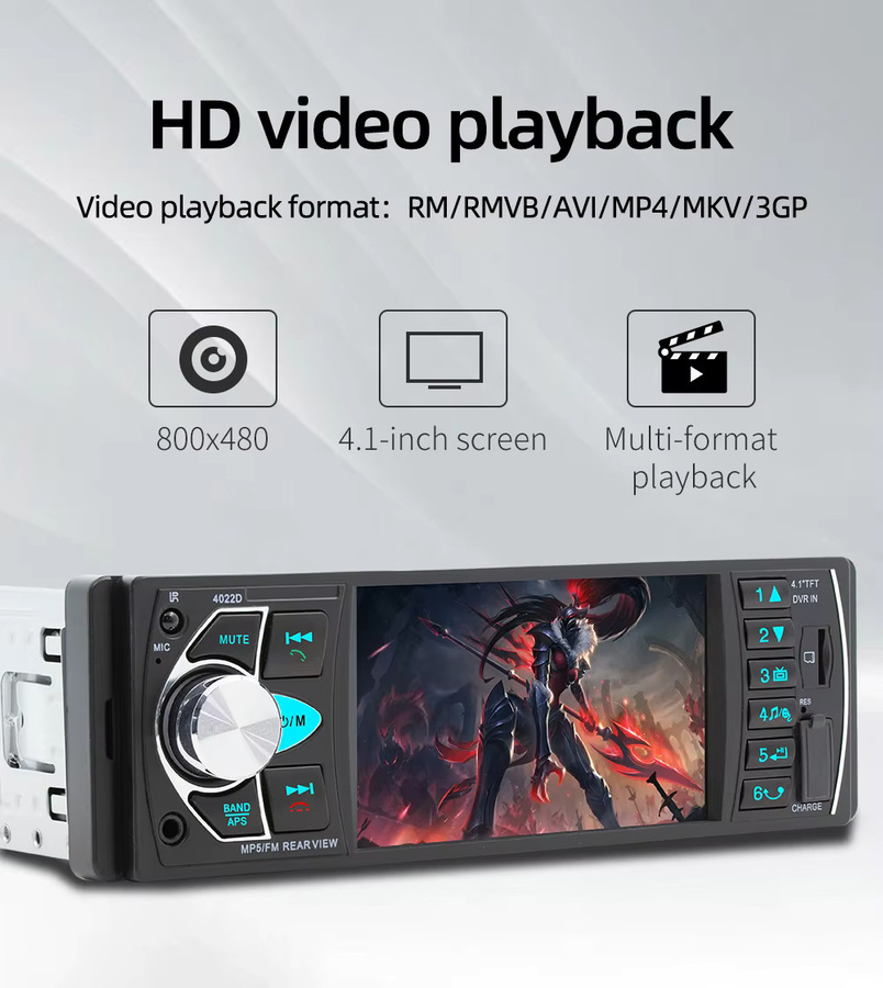 BQCC 1Din Universal Auto MP5 Player mit 4,1 Zoll HD Display, Bluetooth, USB, AUX und 7-Farben LED in Schwarz - Bild 2