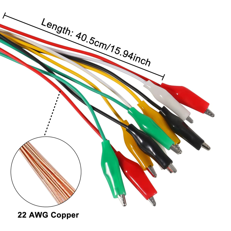 AOKIN Krokodilklemmen Set mit 10 Messleitungen in 5 Farben, 50 cm Länge, zur Überbrückung von Stromkreisen mit doppelseitigen Isolatoren, Multicolor - Bild 3