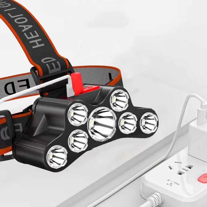 ESMARTER 7LED-Stirnlampe in Schwarz, wiederaufladbar und wasserdicht mit verstellbarem Band für Outdoor-Camping, Laufen, Wandern und Arbeiten - Bild 4