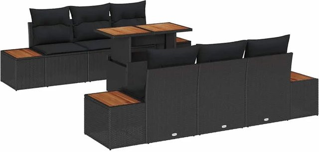 vidaXL Garten-Sofa-Set aus Poly Rattan in Schwarz mit integriertem Speicher, 7-teiliges modernes Loungemöbel-Set für Garten und Terrasse - Bild 1