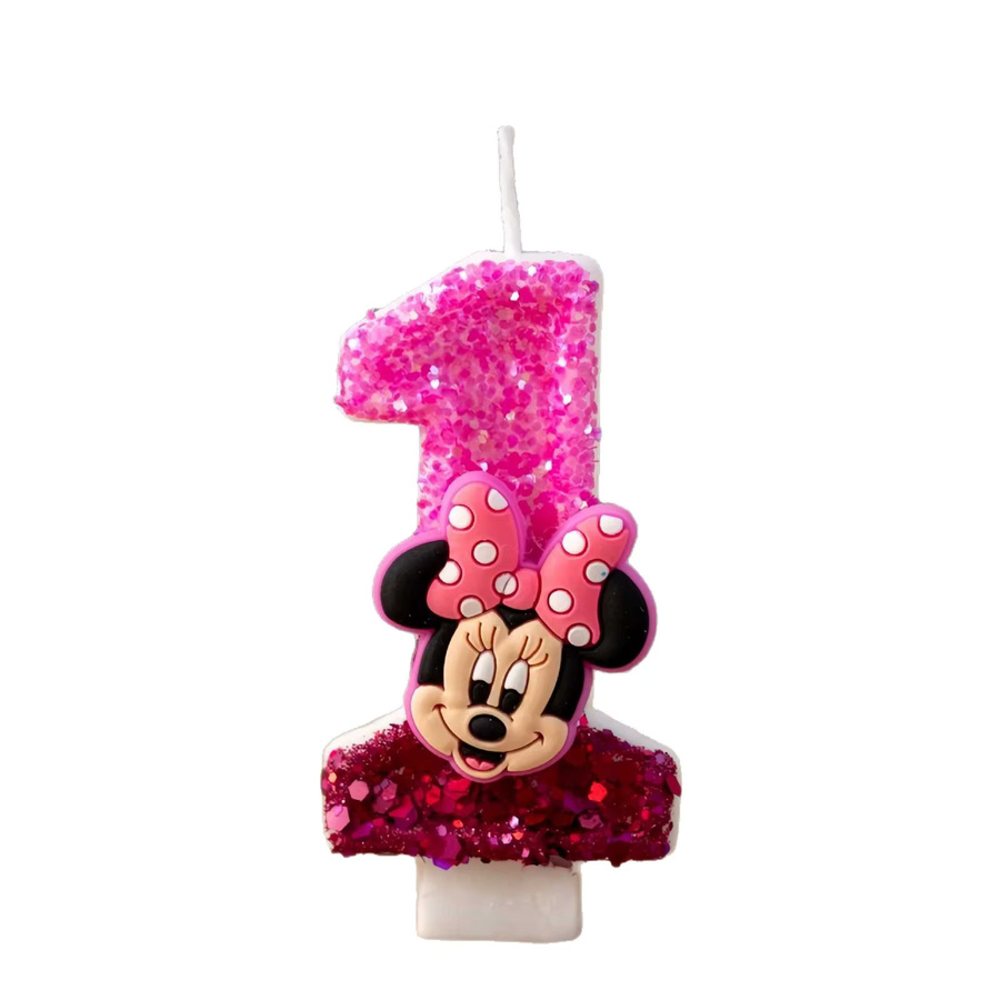 Handgemachte Minnie-Maus-Geburtstagskerze von MINISO in Pink mit Punktmuster als Kuchendekoration - Bild 2