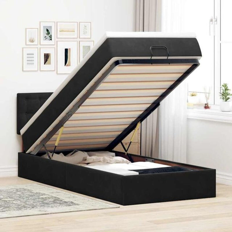 vidaxl Polsterbett Ottomane mit Matratze und LED in Schwarz aus Samt, B/T/H: 200 x 80 x 88 cm - Bild 1