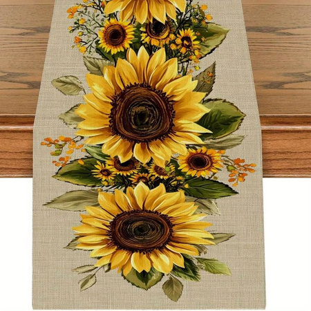 VIKAMA Tischläufer Sonnenblumen Landhausstil, Farbe: Schwarz/Gelb, B/H: 33 x 230 cm