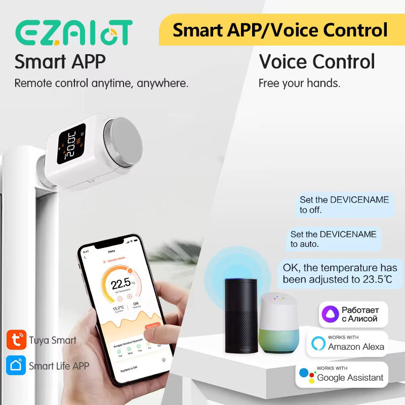 EZAIOT Tuya Smart WiFi Thermostatventil TRV in Weiß mit App-Steuerung und Kompatibilität für Alexa und Google Home - Bild 2