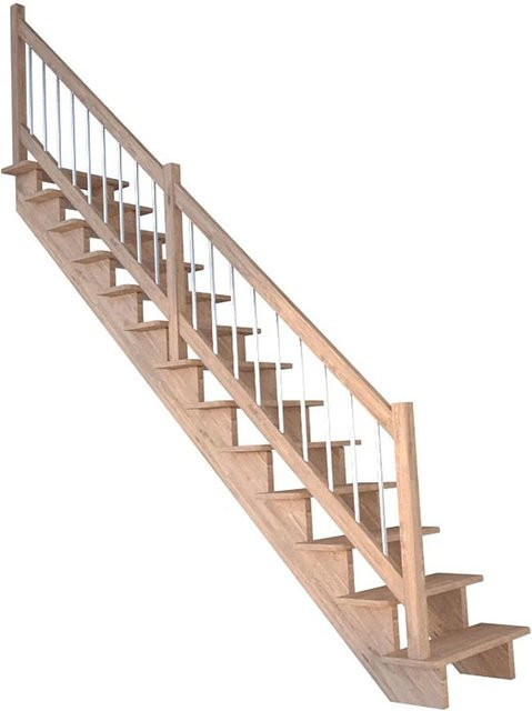 StarWood Treppe Lindos Pro Eiche Gerade in Holzoptik mit Edelstahl-Geländer, Farbe: Braun/Weiß, B/T/H: 80 x 280 x 13 cm - Bild 1