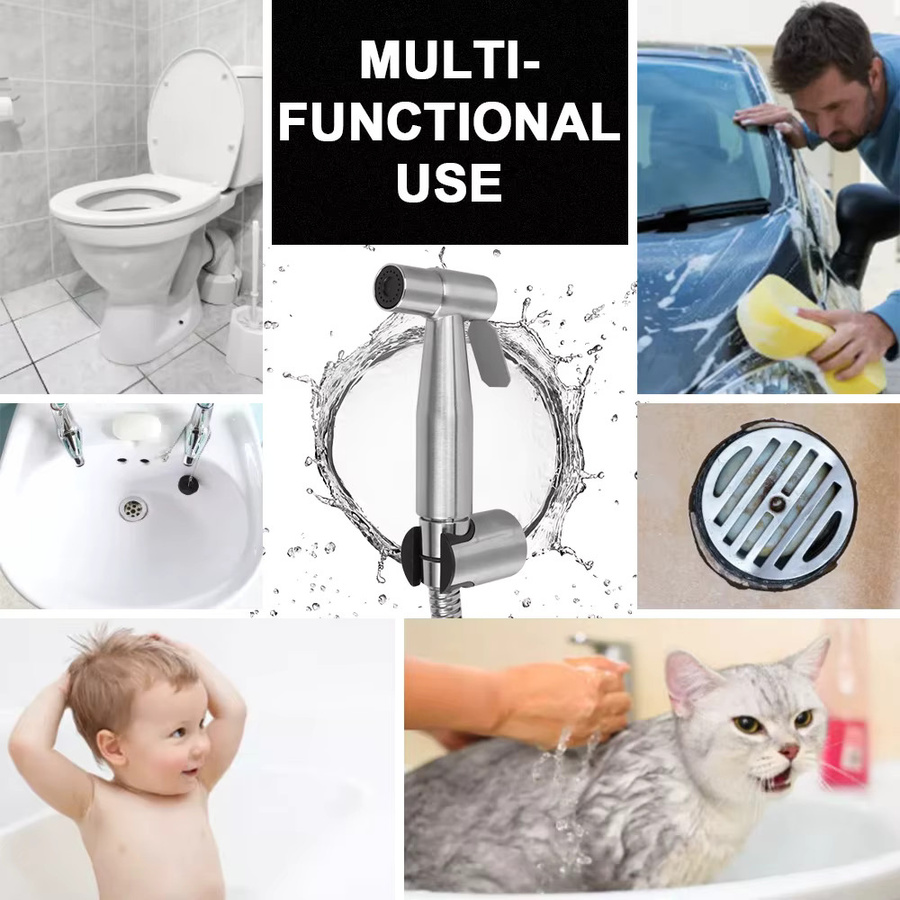 Selbstreinigendes Bidet-Sprühset aus Edelstahl in Silber und Weiß für das Badezimmer - Bild 2