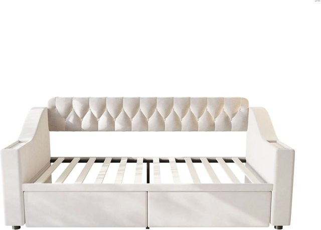 Merax Schlafsofa in Beige mit USB-Anschluss, Stauraum und Armlehne, B/T/H: 90 x 190 x 78,5 cm - Bild 1