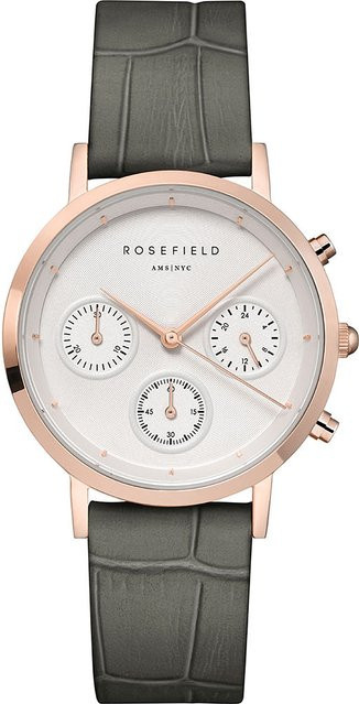 Rosefield Chronograph Damenuhr, Quarz, Edelstahl, 33 mm, Leder, Weiß - Bild 1