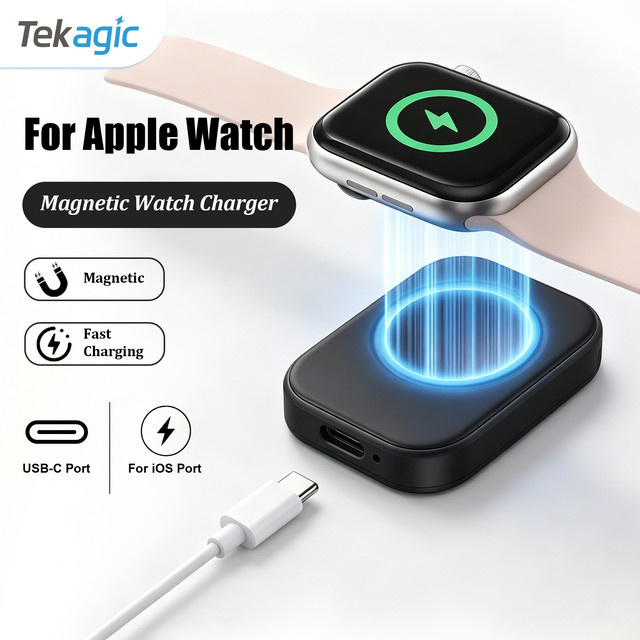TekaGene Magnetisches USB-C Ladegerät für Apple Watch, Tragbare Schnellladestation in Schwarz - Bild 1