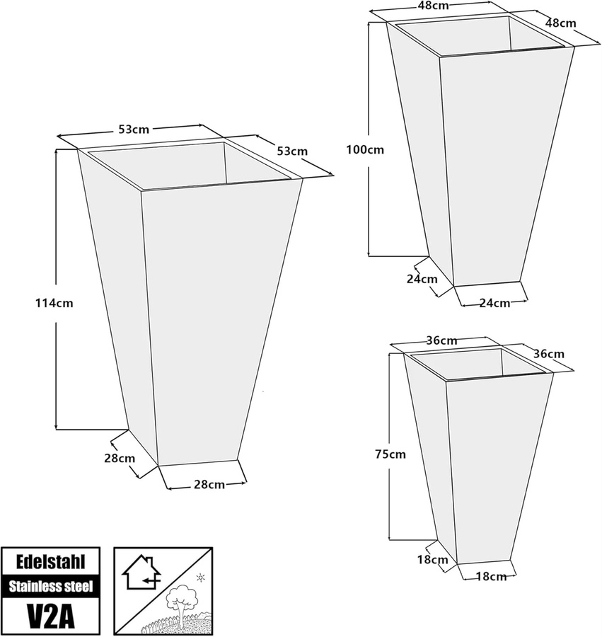 Köhko Designer-Pyramidenkübel Vina Pflanztopf aus Edelstahl in Silber Höhe: 53,0 cm, Breite: 53,0 cm, Tiefe: 53,0 cm - Bild 5