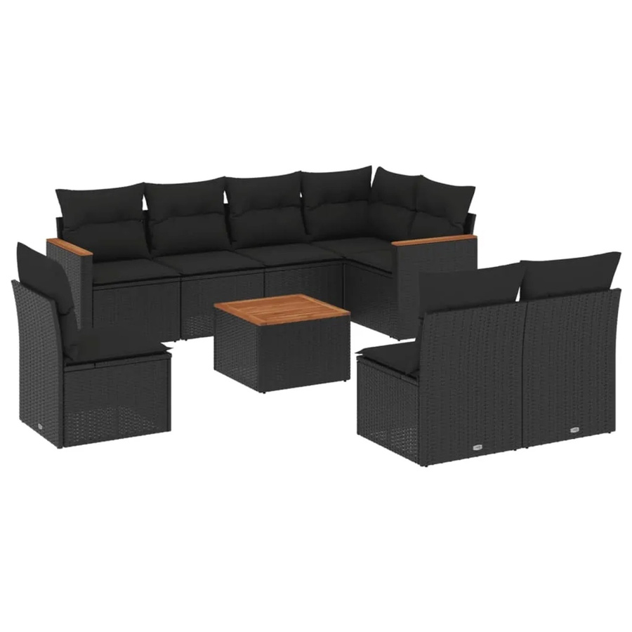 vidaXL 9-teilige Garten-Sofagarnitur in L-Form aus schwarzem Poly-Rattan mit Kissen und pulverbeschichtetem Stahlgestell - Bild 2