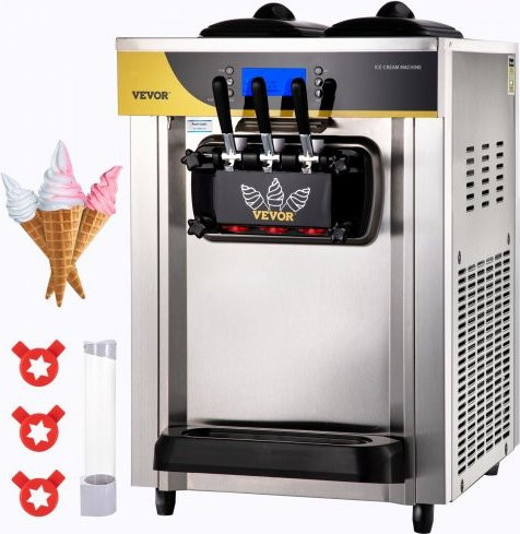 VEVOR Softserve-Eismaschine für die Gastronomie, silberne Softeis-Maschine mit Digitalanzeige und 2x6L Behältern, 22-30L/H Ertrag - Bild 1