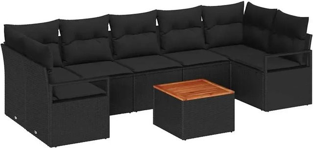 vidaXL 8-teiliges Garten-Sofa-Set in L-Form aus Poly Rattan und Stahl mit Kissen in Schwarz - Bild 1