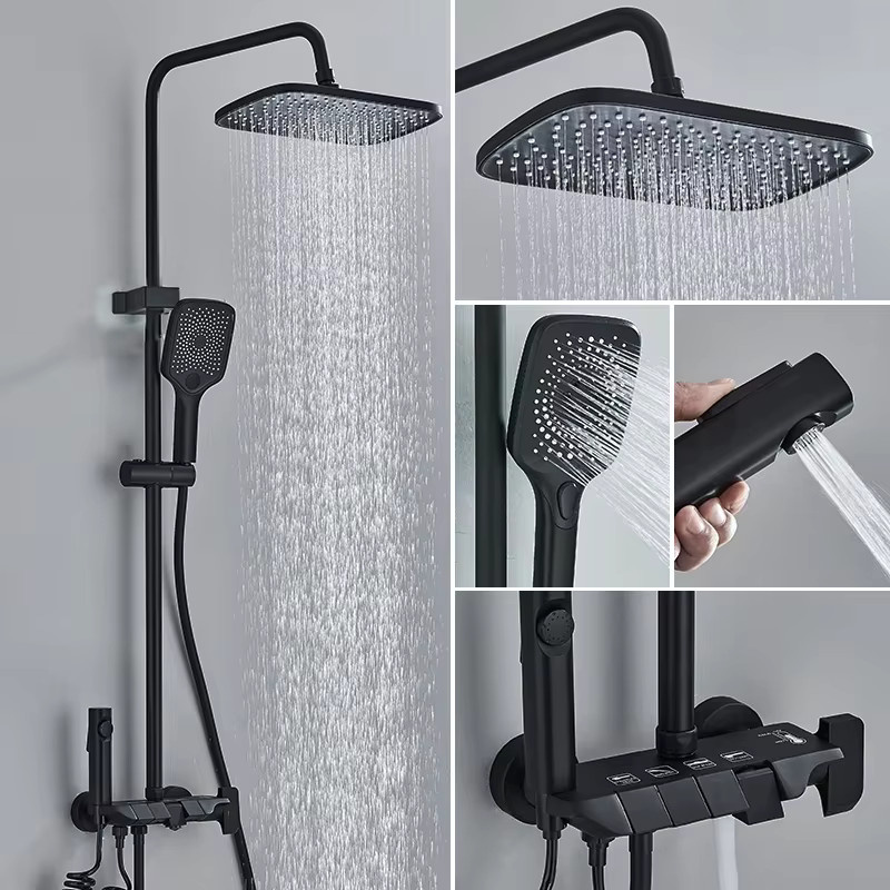 MYQualife Regenduschsystem im Klavier-Stil mit Wasserfall-Funktion aus Messing in Matt Schwarz - Bild 4