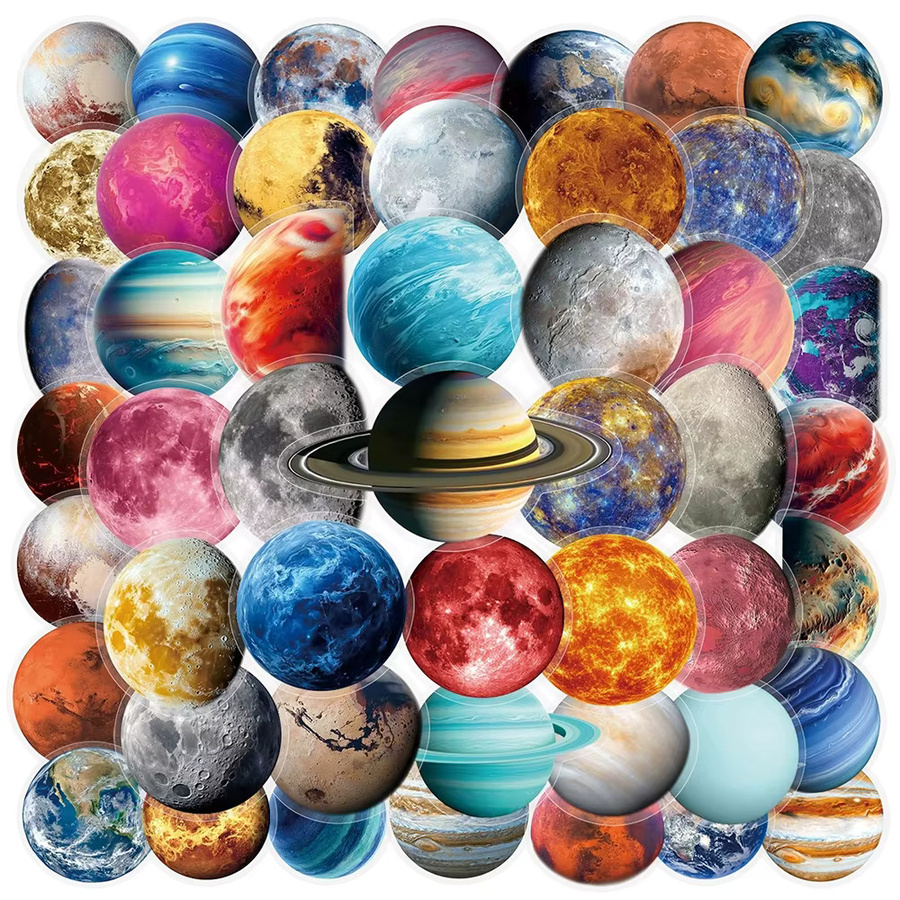 Cartoon Planet Ästhetik Aufkleber Set, transparent und mehrfarbig, ideale Dekoration für Laptop, Telefon, Notebook und Tagebuch - Bild 1