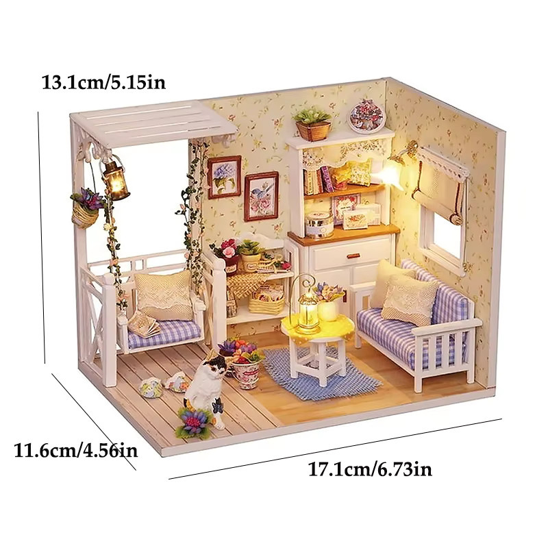 Battoom DIY Kätzchen Mini Puppenhaus Set aus Holz mit Möbeln und Werkzeug in Mehrfarbig - Bild 3