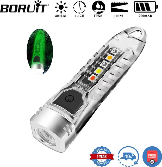 BORUiT V1 EDC UV LED Schlüsselanhänger Taschenlampe, 400 Lumen, Typ-C wiederaufladbar, wasserdicht, Blau - Bild 1