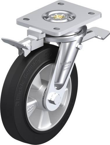 Blickle Lenkrolle LO-ALEV 200K-ST-RI4 mit Feststeller in Schwarz und Silber, Rad-Durchmesser: 200 mm, Tragfähigkeit: 500 kg - Bild 1