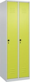 C+P Spind Classic PLUS Garderobenschrank mit 2 Abteilen in Grau und Grün, Stahlkonstruktion mit Sicherheits-Drehriegel und 3 Garderobenhaken, H x B x T: 185 x 60 x 50 cm - Bild 1