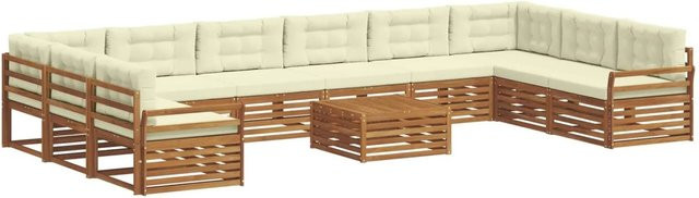 vidaXL Sofagarnitur 11-teilig in U-Form aus Massivholz Akazie mit Polsterung in Beige und Creme - Bild 1
