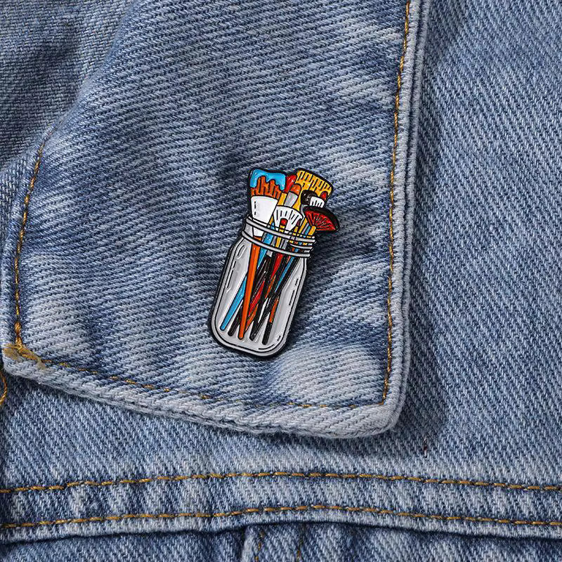 Emaille-Pinselstift Künstlerbrosche mit UV-Bildschirmdruck in Multicolour und Transparent aus Metall - Bild 2