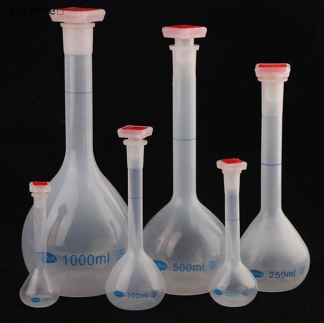 KOQZM Messkolben mit Stopfen aus Kunststoff, transparenter langer Hals-Messkolben für Labortests, 25 ml bis 1000 ml - Bild 1