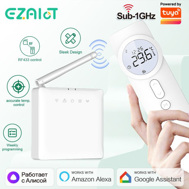 EZAIOT Smart WiFi Thermostat RF433 Tuya Drahtloser Thermo Regulator in Weiß für Fußbodenheizung und Gaskessel mit Alexa und Google Home Integration - Bild 1