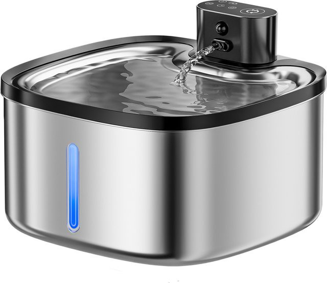 ERAMONG Katzen-Trinkbrunnen aus Edelstahl in Silber, kabelloser Haustier-Wasserspender mit 3,5 l Volumen, automatischem Filter und intelligentem Sensor - Bild 1