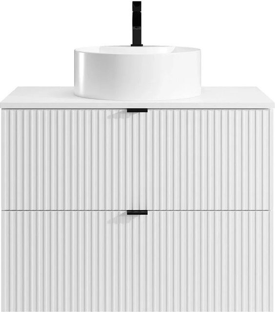 Zevini Einzelwaschtisch in Weiß mit Streifenoptik und mattem Finish, Breite: 80 cm - Bild 1