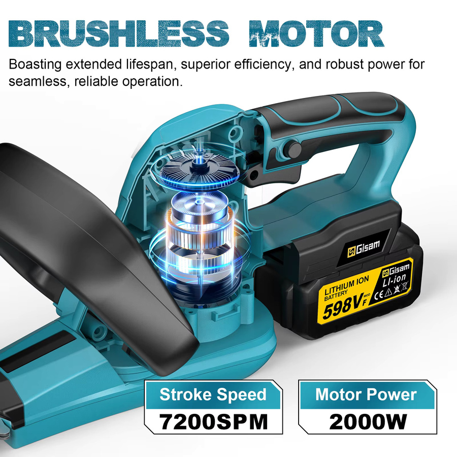Gisam Elektrische Heckenschere 2000W Kabellose Gartenschere für Makita 18V Akku mit 7200SPM für die Landschaftspflege - Bild 4