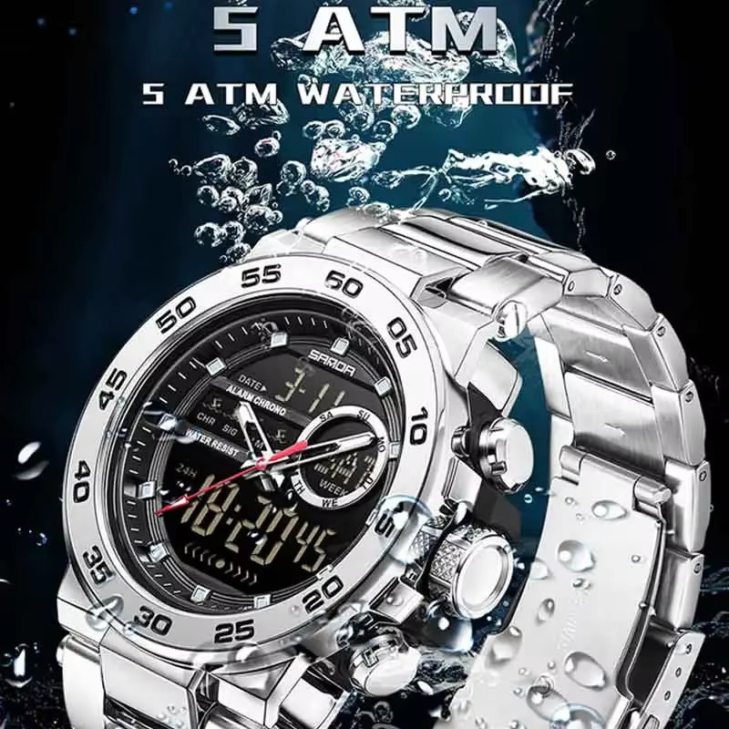 SANDA Armbanduhr, Analog-Digital, Quarz, Edelstahl, Schwarz, Herren - Bild 4