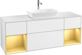 V&B Waschtischunterschrank Finion mit Wandbeleuchtung, Breite: 160 cm, Farbe: Weiß lackiert mit Goldakzenten - Bild 1