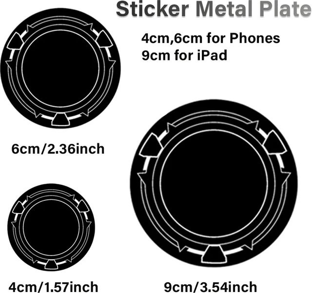 WSSHE Magnetische Metallplatte Ring für MagSafe und Tablet PC Halterungen, Schwarz, Durchmesser: 4 cm, 6 cm oder 9 cm - Bild 1