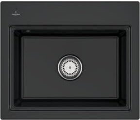 Villeroy & Boch Subway Style 60 S Flat bündige Keramikspüle links in Pure Black mit Ablaufgarnitur und Exzenter, Breite: 60 cm - Bild 1