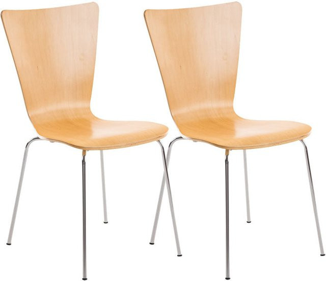 TPFLiving 2er Set Besucherstuhl Jaron mit Holzsitz in Braun, stapelbar, modernes Design - Bild 1