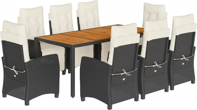 vidaXL 9-teilige Garten-Essgruppe aus Poly-Rattan und Akazienholz mit Kissen in Schwarz - Bild 1