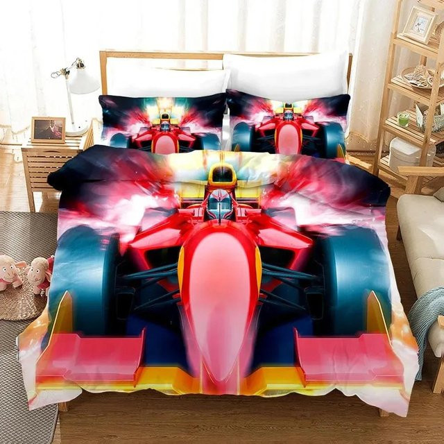 Bettwäsche Set mit Rotes Rennauto 3D Druck für Kinder, bestehend aus Bettbezug und Kissenbezug, Farbe Rot, B/H: 135 x 200 cm - Bild 1